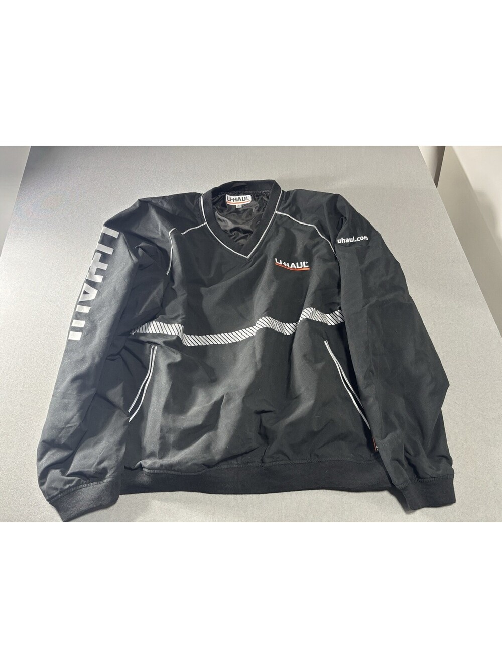Vintage U-Haul Work Jacket Mens Medium Black Windbreaker Reflective Uniform